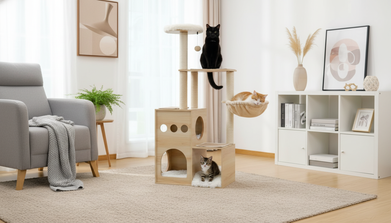 Modern Cat Tower with Sisal Posts, Perch & Hammock