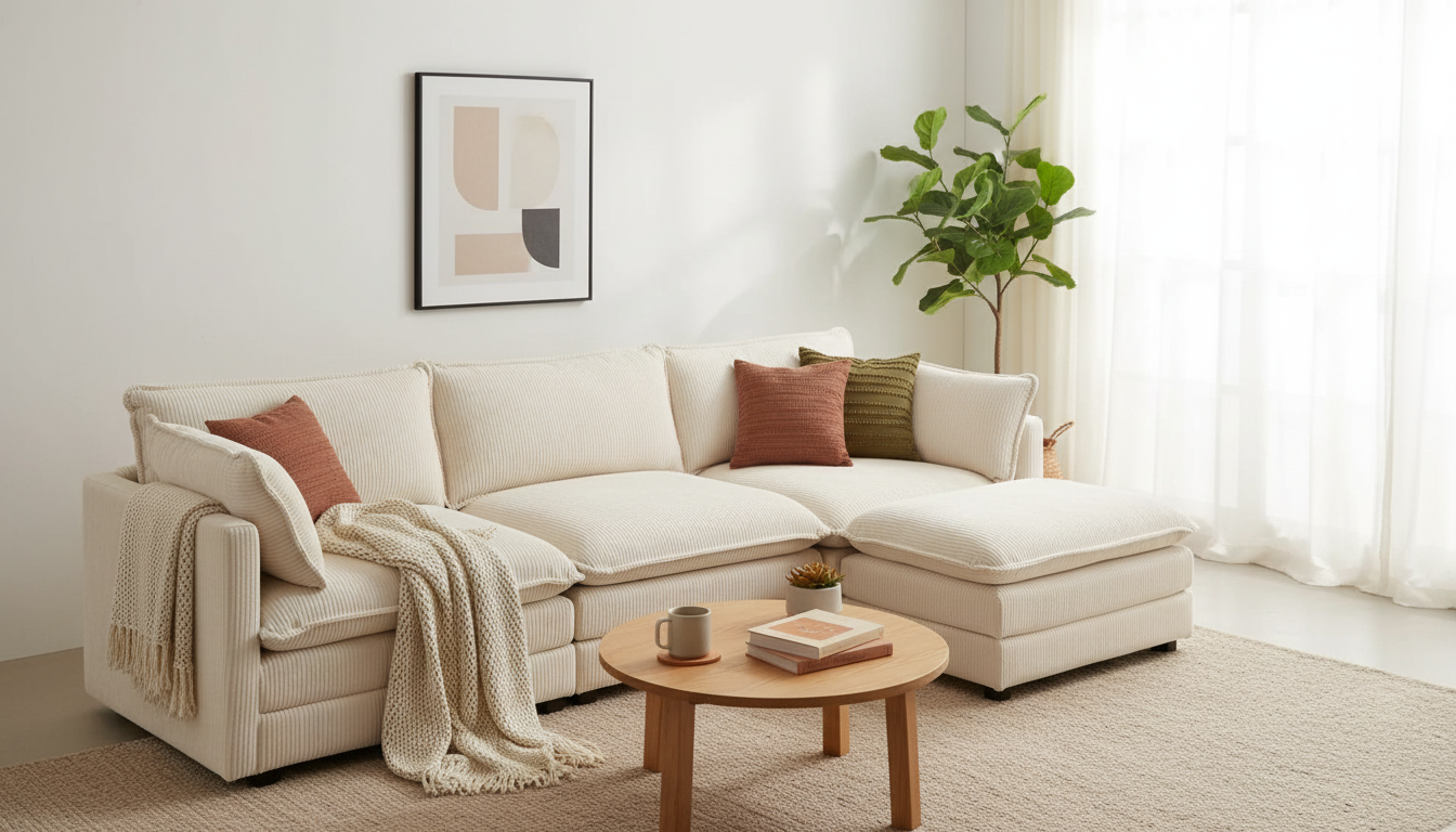 Oversized Modular Corduroy Sectional + Movable Ottoman