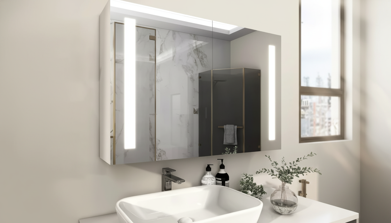 Touch-Free LED Mirror Cabinet: Aluminum Double Doors